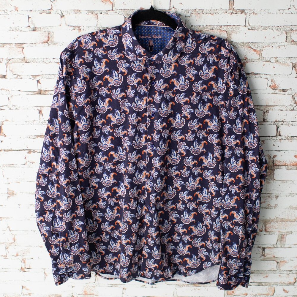 Visconti Black Paisley Long-Sleeve Button-Down Shirt Men's Large - Picture 2 of 9